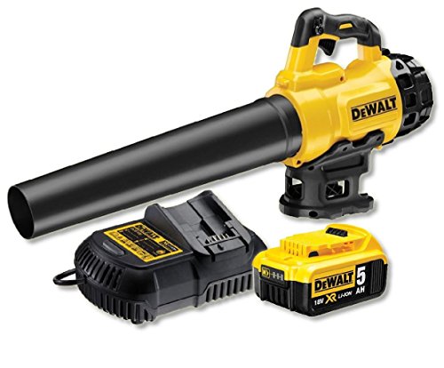 DEWALT Akk-Gebläse/Laubbläser (18 V, 5.0 Ah bürstenlos, 145 km/h Luftgeschwindigkeit, geräuscharmes Design, für den Dauerbetrieb, inkl. Akku und System-Schnellladegerät) DCM562P1 von DEWALT