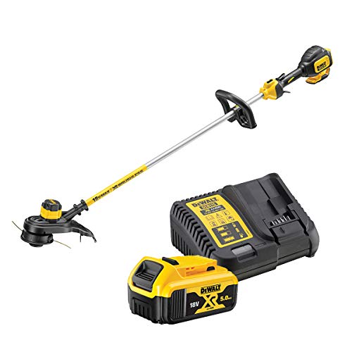 DEWALT Rasentri mmer (18 Volt, 5,0 Ah Akku, bürstenlos, 30 cm Schnittbreite, zwei-Stufen-Elektronik, Bumb-Feed Fadenverlängerung, für große Flächen und Gärten, inkl. Akku und Ladegerät) DCM561P1 von Dewalt