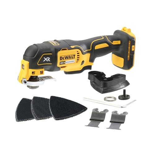 Dewalt 18 Volt oszillierendes Akku-Multi-Tool DCS355N (bürstenloser Motor, inkl. 30-teilg. Zubehör-Set für Schleif- und Sägeanwendungen, LED-Arbeitslampe, Lieferung ohne Akku u. Ladegerät) von Dewalt