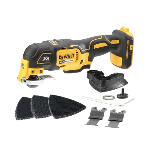 DEWALT 18 Volt ozillierendes Akku-Multi-Tool DCS355N-XJ (bürstenloser Motor, LED-Lampe, großer Auslöseschalter, 30-tlg. Zubehör-Set für Schleif- und Sägeanwendungen, Lieferung ohne Akku und Ladegerät) von DEWALT