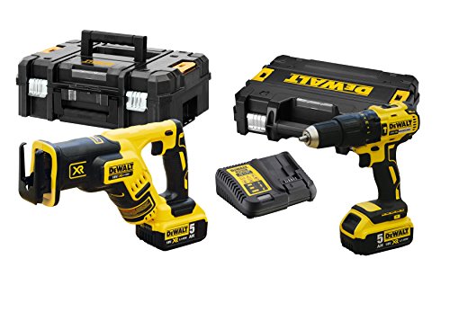 DeWalt DCK2068P2T 18 V, 5.0 Ah Profi Kombo-Pack (Bestehend aus: Schlagbohrschrauber DCD778 und Säbelsäge DCS367, Inkl. 2x Akkus, Systemschnelladegerät), 18 V von DeWalt