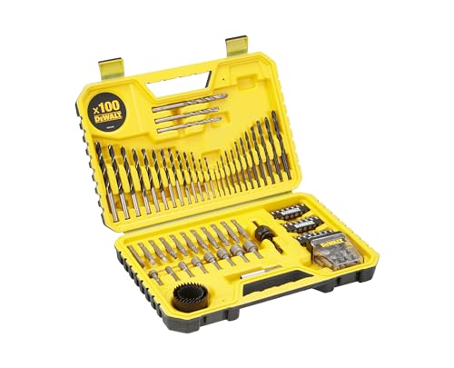 Dewalt 100-tlg. Zubehör Set DT71563 (für Schnellspann- und Zahnkranzbohrfutter, inkl. Stein-, Holz und Metallbohrer verschiedener Durchmesser, Schrauberbits, Steckschlüsseln, Lochsägen, Bithalter) von DEWALT