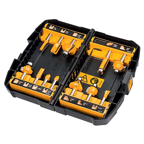 DEWALT 12-tlg. Hartmetall Fräser-Set (mit Anti Kickback Design, Premium Stahlkörper, HM Schneidplatten und austauschbarem Kugellager, inkl. Box) DT90016 von DeWalt