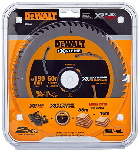 DEWALT XR Extreme Runtime Kreissaegeblatt Handkreissäge, 1 Stück, 190/30 mm 60 WZ/FZ, DT99564-QZ von DEWALT