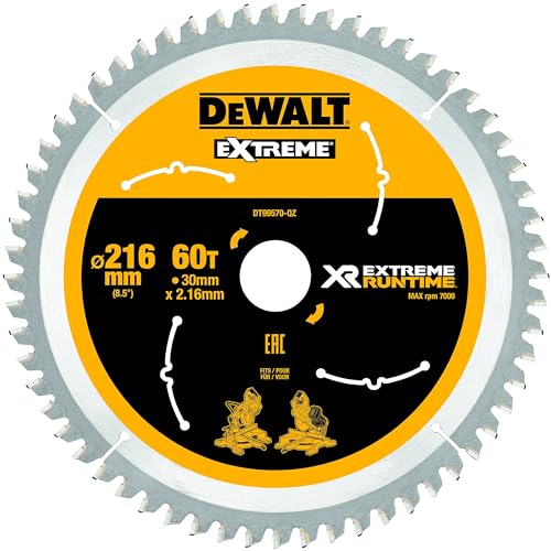 Dewalt XR Extreme Runtime Kreissägeblatt DT99570 (216/30 mm, 60 WZ/FZ, 7°, für extra feine Schnitte, für den Einsatz auf Stationärsägen (Akku), für Holz mit Nägeln) 1 Stück Dewalt XR Extreme Runtime Kreissägeblatt DT99570 (216/30 mm, 60 WZ/FZ, 7°, für extra feine Schnitte, für den Einsatz auf Stationärsägen (Akku), für Holz mit Nägeln) 1 Stück von DEWALT