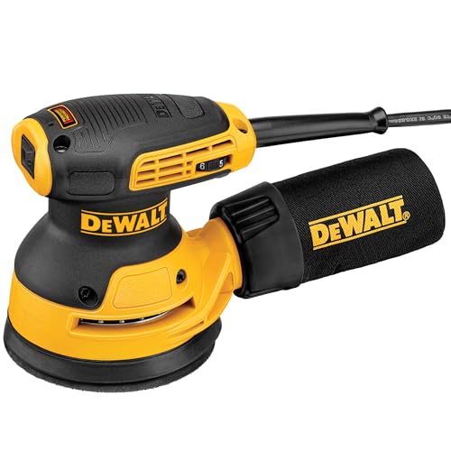 DEWALT 125 mm Exzenterschleifer (280 Watt, Vibrationsdämpfung, Sanftanlauf, Drehzahl-Konstanthaltung, Schwingkreis-ø: 2,6 mm, Staubschutz für Getriebe und Schalter, Klettfix, Staubfangsack) DWE6423-QS von DEWALT