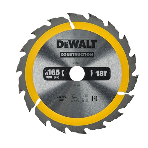 Dewalt Construction Bau-Kreissägeblatt für Handkreissägen DT1933 (165/20, 18WZ, 20°, für schnelle Schnitte auf Handkreissägen, extrem robust & nagelfest) von Dewalt
