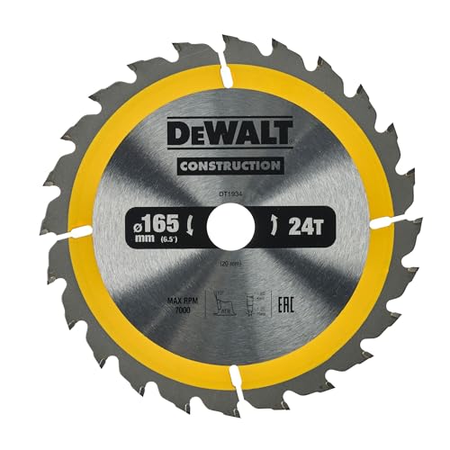 Dewalt Construction Bau-Kreissägeblatt für Handkreissägen DT1934 (165/20TK, 24WZ, 10°, für universellen Einsatz auf Handkreissägen, extrem robust & nagelfest) von Dewalt