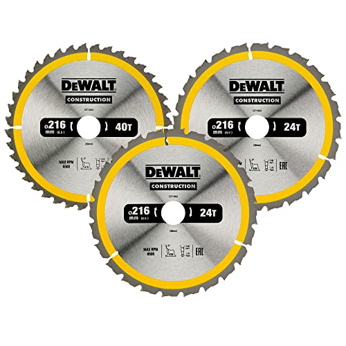 Dewalt Kreissägeblatt-Set DT1962 (für Stationärsägen, Sägeblatt-ø: 216/30 mm, Schnittbreite: 2,6 mm, 24/40 Zähne, Wechselzahngeometrie, Zahnwinkel: -5°, Universal-Einsatz u. schnelle Schnitte) 1 Set von Dewalt