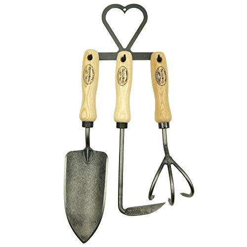 DeWit Gartenwerkzeug-Set 4-teilig: geschmiedete Blumenkelle, Unkraut-Jäter, Blumenkralle & Werkzeug-Hacke in Herzform I Profi Garten-Tools aus Borstahl zum Aufhängen I Garden Tools – Made in Holland von DeWit