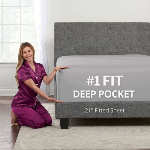 Queen Fitted Sheet Only Deep-Pocket - Extra Deep Pocket Queen Fitted Sheet - 53,3 cm Fitted Sheets Perfectly Fit 17" - 23" Deep Mattress & Toppers - Lovely Feel - 1 Bottom Sheet Queen Size - Calm Grey Queen Fitted Sheet Only Deep-Pocket - Extra Deep Pocket Queen Fitted Sheet - 53,3 cm Fitted Sheets Perfectly Fit 17" - 23" Deep Mattress & Toppers - Lovely Feel - 1 Bottom Sheet Queen Size - Calm Grey von DeaLuxe
