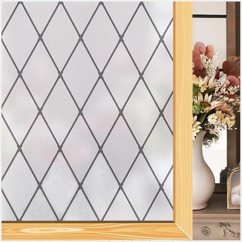 Deabevn Fensterfolie Blickdicht von Aussen, Milchglasfolie Statisch Haftend & UV-Schutz, 44,5 x 300 cm Statisch Haftend Schwarze Gitterfolie für Badezimmer, Küche, Fenster, Tür von Deabevn