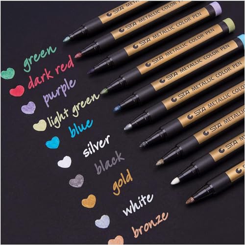 DealKits Metallic Stifte, 10 Farben Metallischen Marker Set für Fotoalbum DIY Scrapbook, Goldstift zum Bemalen Gästebuch Hochzeit Schwarzes Papier Stein Glas Holz Ostern Basteln (2 mm) von DealKits