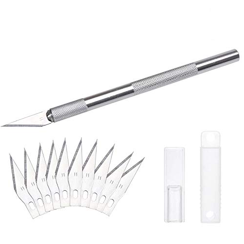 DealKits Skalpell Set, inkl. 10x SK5 Ersatzklingen und Schutzkappe, Bastelmesser Cuttermesser Comfortline Hobby- Schnitzmesser zum Schneiden von Fondant Stoff Autofolie Basteln (Silber) von DealKits