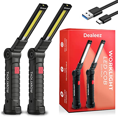 Dealeez LED Arbeitsleuchte – 2er Set Akku Stablampe, Magnetische Werkstattlampe für KFZ Reparatur, Handlampe mit Magnet & Haken, Leistungsstarke Inspektionslampe, Licht für Werkstatt, Camping Notfall von Dealeez