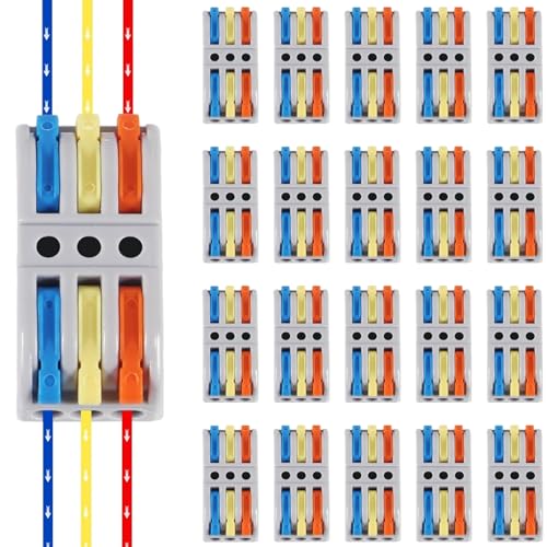 20 Stück Verbindungsklemme, 3 in 3 Out Compact Plug-In Terminals, Quick Cable Connector, Connection Clamp Set with Lever 20 Stück Verbindungsklemme, 3 in 3 Out Compact Plug-In Terminals, Quick Cable Connector, Connection Clamp Set with Lever von Dealikee