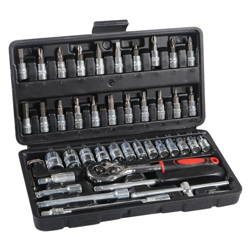 46-teiliger Ein Satz Bits und Stecknüsse mit Ratschenschlüssel in einem praktischen Koffer, 1/4 Zoll Drive Metic Socket Driver Bits Set mit Quick-Release Ratschenschlüssel von Dealikee