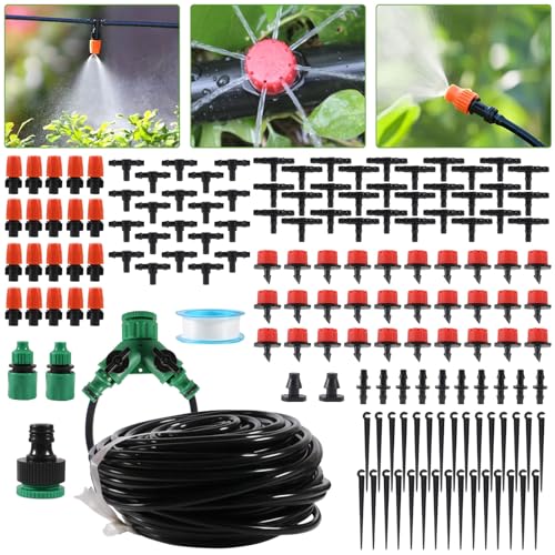 Dealikee 30M Drip Irrigation System, Micro Garden Drip Irrigation System with 1/4 inch Tubing & Adjustable Misting Nozzle Sprinkler, Automatic Watering System for Greenhouse, Yard, Lawn, Plant von Dealikee