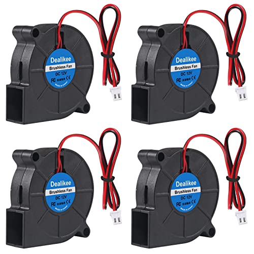 Dealikee 4Pcs 5015 Blower Fan 12V, 3D Printer 12 Volt Fans Blower Turbine Turbo Dual Ball Bearing, Brushless Cooling 50mmx15mm 2PIN von Dealikee