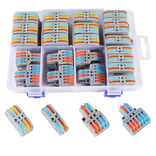Dealikee 65PCS Compact Wire Conductor Connector, Verbindungsklemme für 0.08~4mm² Draht, Kompakt Steckklemmen, Draht Push Kabelverbinder, Schnellverdrahtung Elektrische Steckverbinder von Dealikee