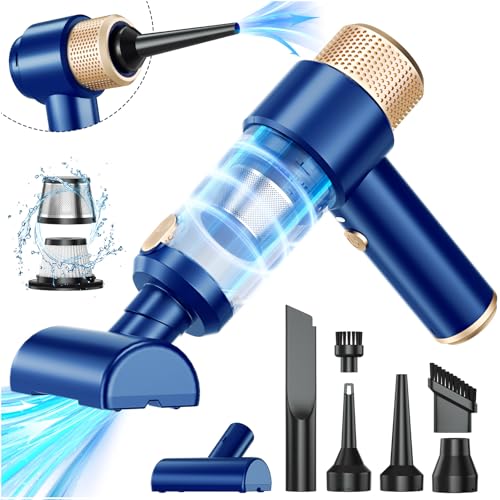 Dealswin 4-in-1 Handstaubsauger Kabellos, 15KPA Stark Auto Mini Staubsauger Tastatursauger, 100500 U/min Druckluft Staubgebläse Akku Druckluftspray für Auto Haus Büro PC Tierhaar (Blau) von Dealswin