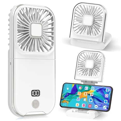 Dealswin Handventilator Mini Ventilator 4 Regler USB Ventilator Klein Aufladbar Portable Hand Kleiner Ventilatoren Taschenventilator 3000mAh Akku Handheld Fan für Büro Zuhause Outdoor（Weiß） von Dealswin
