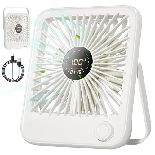 Dealswin Tischventilator Sehr Leise Stufenlos 1-100 Regler mit LED-Anzeige USB Ventilator Kleiner Tragbarer 3600mAh Akku Mini Ventilator für Schlafen, Büro, Heim, Im Freien, Küche, Reisen（Weiß） von Dealswin