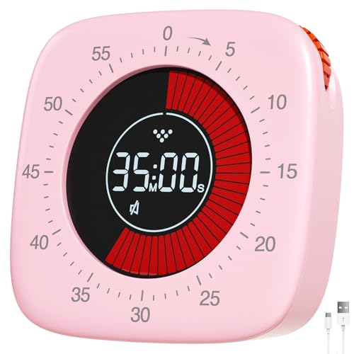 Dealswin Visueller Timer Wiederaufladbare, Timer Digital Time Kurzzeitmesser mit 4 Alarmmodi, 60 Minuten Count-up-Timer und Countdown-Timer für Kinder Lernen Erwachsenenarbeit Küche Kochen（Rosa） von Dealswin
