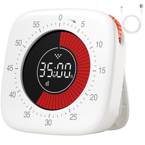 Visueller Wiederaufladbarer Timer - Digital Kurzzeitmesser Mit 4 Alarmmodi, Verbesserter 60 Minuten Count-up und Countdown für Kinder Lernen Erwachsenenarbeit Küche Kochen (Weiss) von Dealswin