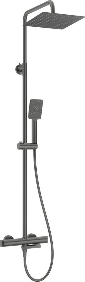 Deante Duschsystem Duschbatterie, klappbarer Auslauf, thermostatisch, 3 Strahlart(en), Einstellbereich: 107-144, Temperatursperre 38˚C, Titanium-Beschichtung von Deante