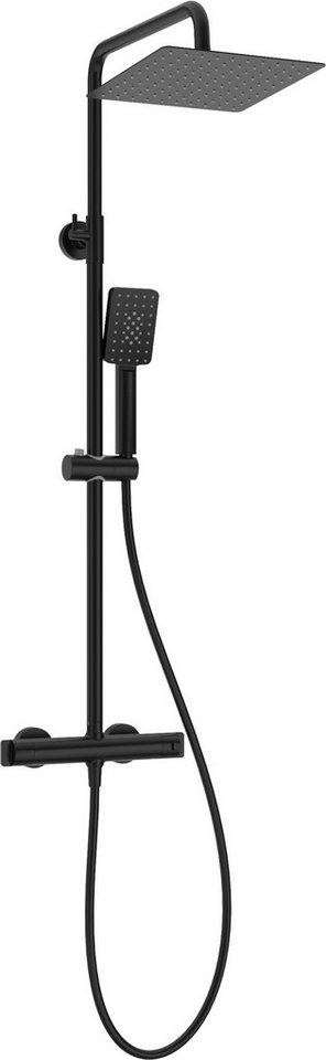 Deante Duschsystem Duschbatterie, thermostatisch, Titanium-Beschichtung, 3 Strahlart(en), verstellbare Höhe, Einstellbereich: 85-122, Temperatursperre bei 38˚C von Deante
