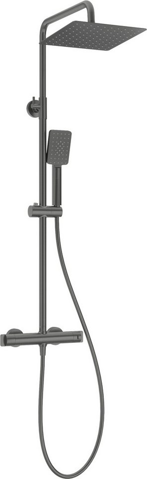 Deante Duschsystem Duschbatterie thermostatisch, Nero-Beschichtung, 3 Strahlart(en), verstellbare Höhe, Einstellbereich: 85-122, Temperatursperre bei 38˚C von Deante