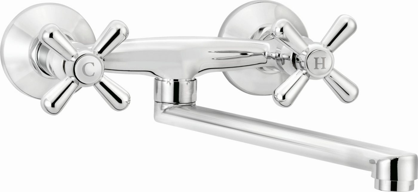 Deante Waschtischarmatur Symetrio Wandarmatur Kreuzgriffe Retro Armatur Wasserhan, Chrom, BOS 080D Deante Waschtischarmatur Symetrio Wandarmatur Kreuzgriffe Retro Armatur Wasserhan, Chrom, BOS 080D von Deante