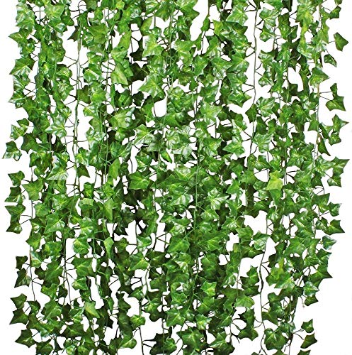 DearHouse Künstliche Efeublatt-Pflanzen, 2,4 m, 12 Stränge, hängende Girlande, künstliche Blattblumen, Zuhause, Küche, Garten, Büro, Hochzeit, Wanddekoration, Grün von DearHouse