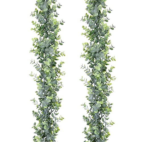 DearHouse Künstliche Eukalyptus-Girlande, 2 Stück, künstliche Ranken, hängende Eukalyptusblätter, grüne Girlande für Hochzeitshintergrund, Bogen, Wanddekoration, UV-geschützt, für drinnen und draußen von DearHouse