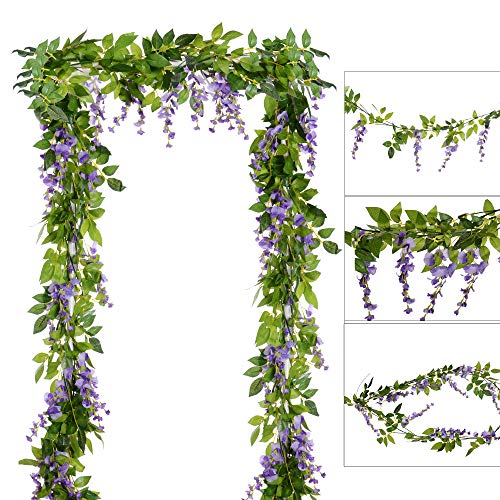 Künstliche Blumen aus Seide, von Garland-Dearhouse, künstlicher Blauregen aus Reben-Rattan-Seide, hängende Blumen als Gartendekoration, Hochzeitsbogen, Blumendekoration, 4 Stück Hellviolett Künstliche Blumen aus Seide, von Garland-Dearhouse, künstlicher Blauregen aus Reben-Rattan-Seide, hängende Blumen als Gartendekoration, Hochzeitsbogen, Blumendekoration, 4 Stück Hellviolett von DearHouse