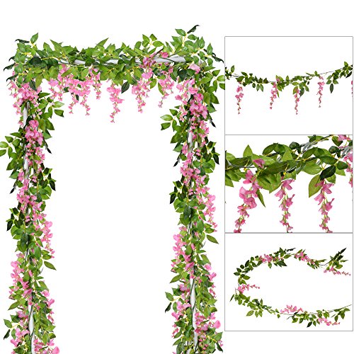 Künstliche Blumen aus Seide, von Garland-Dearhouse, künstlicher Blauregen aus Reben-Rattan-Seide, hängende Blumen als Gartendekoration, Hochzeitsbogen, Blumendekoration, 4 Stück Rose von DearHouse
