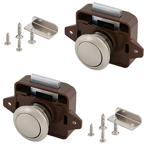 2pcs door lock, locken, möbelschloss, Wohnmobil Schlösser, Push Button Catch Door Lock, The Van Taste Schubladen Verriegelung Camping Schubladen Verschluss-Keyless Door Drehschloss (Braun) von Deautie