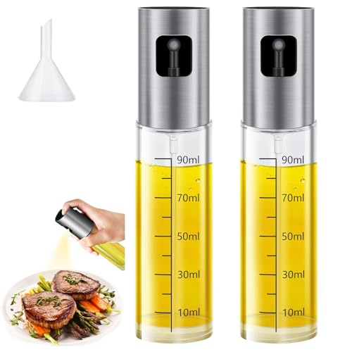 2pcs Ölflaschen Zum Befüllen, 100ml Essig Und Ölflaschen Set, Essig Öl Flaschen, Transparen Glas Ölspray Zum Kochen, Professioneller Öl Sprühflasche Für Kochen, Salat, Grill, Heißluftfritteuse von Deautie