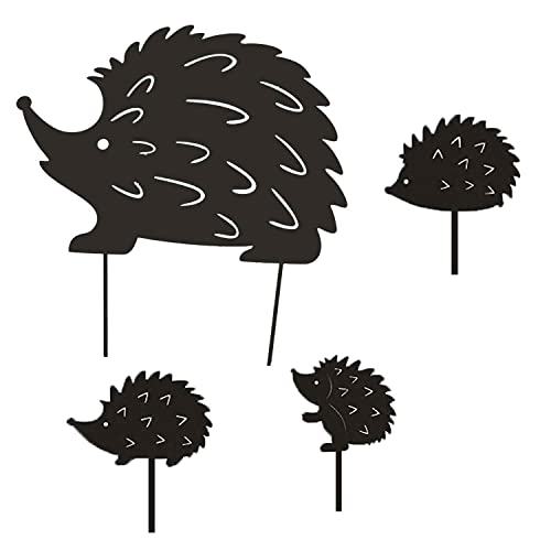 4 Stück Garten Metallpfähle Igel, Igel-deko-pfähle Für Den Garten, Metall Igel deko gartenpfähle, Schwarz, Für Den Außenbereich, Tierpfähle, Hofdekoration Und Rasenverzierungen von Deautie