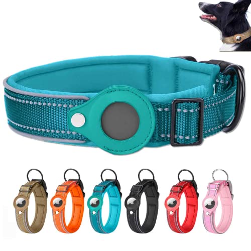 Airtag Hundehalsband, 38-45cm Reflektierendes Halsband, Airtag Halsband Hund, Halsband Airtag Hund, Hundehalsband Welpen, Apple Airtag Halsband Für Kleine Bis Große Hunde - Größe M (Cyan) von Deautie