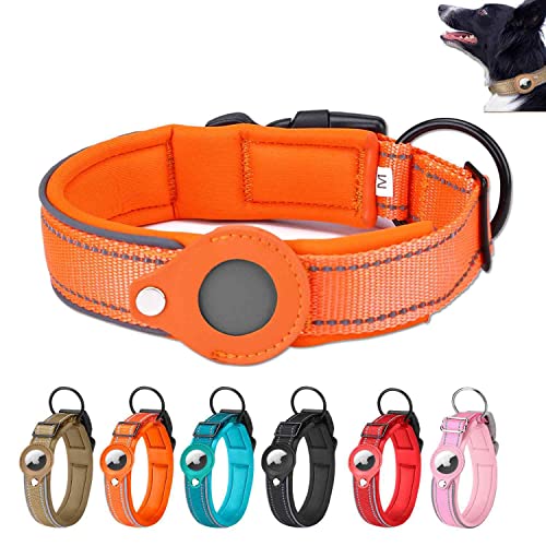 Airtag Hundehalsband, 38-45cm Reflektierendes Halsband, Airtag Halsband Hund, Halsband Airtag Hund, Hundehalsband Welpen, Apple Airtag Halsband Für Kleine Bis Große Hunde -Größe M (Orange) von Deautie