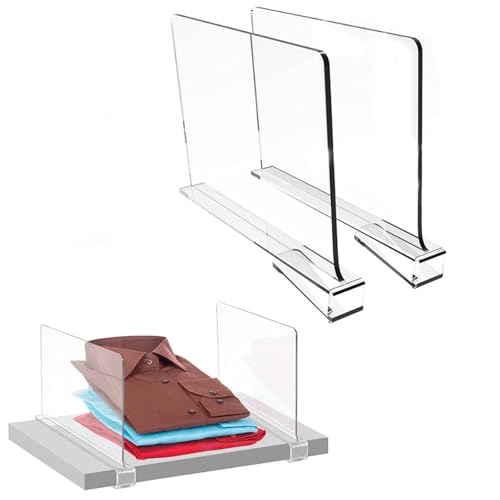 Deautie 2 Stück Multifunktionaler Kleiderschrank Trenner, Transparente Acryl Regaltrenner, Transparent Regaltrenner, Transparente Stauraumtrenner für Schlafzimmer, Küche und Büro von Deautie