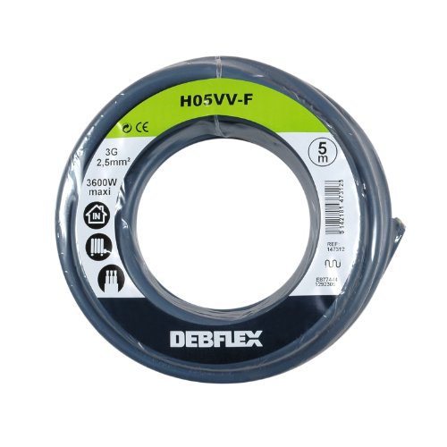 Debflex 147312 Spule, Kunststoffmantelleitung HO5VV-F 3G2,5, 5 m, grau von DEBFLEX