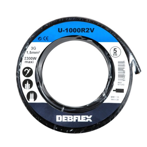 Kabelspule - Kabelspule - Elektrokabel - Kabelkrone - DEBFLEX - Spule starres Kabel 5m U1000 R2V 3G1,5mm ² - Schwarz 511313 von DEBFLEX