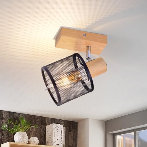 Deboola Deckenstrahler 1 Flammig Deckenlampe Schwarz - Deckenleuchte E14 Strahler Wandstrahler Schwenkbar Vintage Küchenlampe Holz Deckenspot LED Wohnzimmer Schlafzimmer Flur MAX.40W Ohne Leuchtmittel von Deboola
