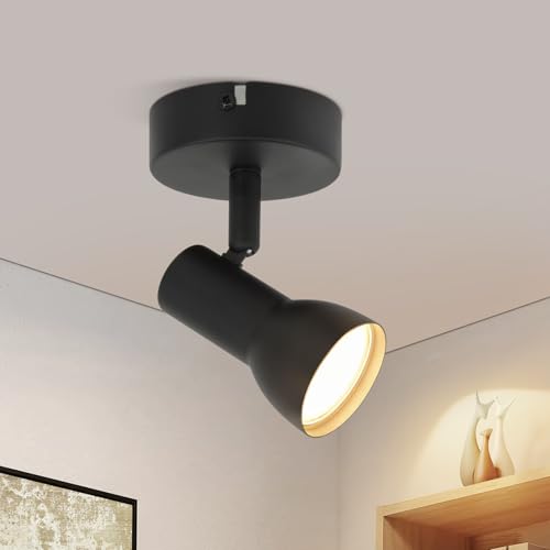 Deboola Deckenstrahler 1 Flammig Deckenleuchte Flur - Deckenlampe Schwarz Modern Design Strahler Innen GU10 Deckenspots Metall 350°Schwenkbar Spots für Schlafzimmer Wohnzimmer Küche(Ohne Leuchtmittel) von Deboola