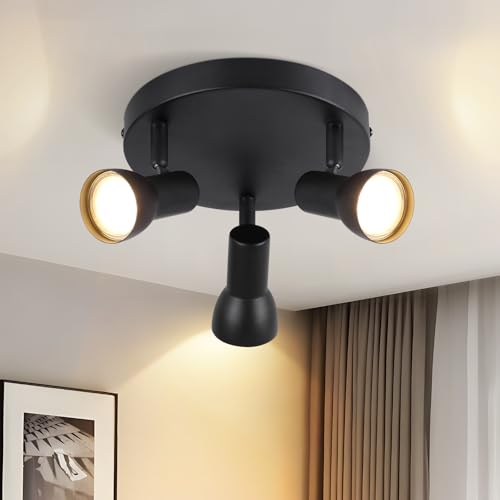 Deboola Deckenstrahler 3 Flammig Deckenlampe Flur - Schwarz Deckenleuchte Modern Design Rund Strahler Innen Deckenspots Metall GU10 Schwenkbar für Schlafzimmer Wohnzimmer Küche(Ohne Leuchtmittel) von Deboola