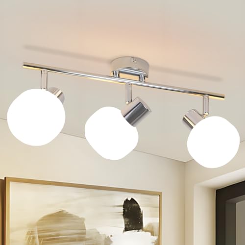 Deboola Deckenstrahler 3 Flammig Deckenleuchte Flur - Deckenlampe Weiß Deckenspots Vintage Glas E14 Strahler Innen Morden Design 350°Schwenkbar Spots für Schlafzimmer Wohnzimmer(Ohne Leuchtmittel) von Deboola