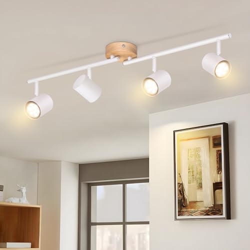 Deboola Deckenstrahler 4 Flammig Deckenlampe Wohnzimmer - Holz 71CM Strahler GU10 Deckenleuchte Deckenspot Küchenlampe 350° Schwenkbar groß Weiß Spot für Küche Schlafzimmer Büro -Ohne Leuchtmittel Deboola Deckenstrahler 4 Flammig Deckenlampe Wohnzimmer - Holz 71CM Strahler GU10 Deckenleuchte Deckenspot Küchenlampe 350° Schwenkbar groß Weiß Spot für Küche Schlafzimmer Büro -Ohne Leuchtmittel von Deboola